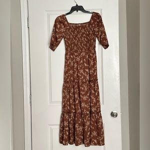 Floral Rust Colored Cottage Core Dress XS